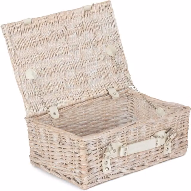 Red Wicker Picnic Hamper with White Wash Finish