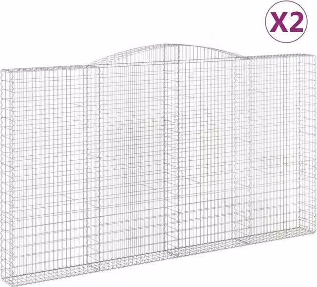 Berkfield Home Arched Gabion Baskets, 2 Piece, Silver Galvanised Steel, W: 400 cm, D: 30 cm, H: 220/240 cm – 1