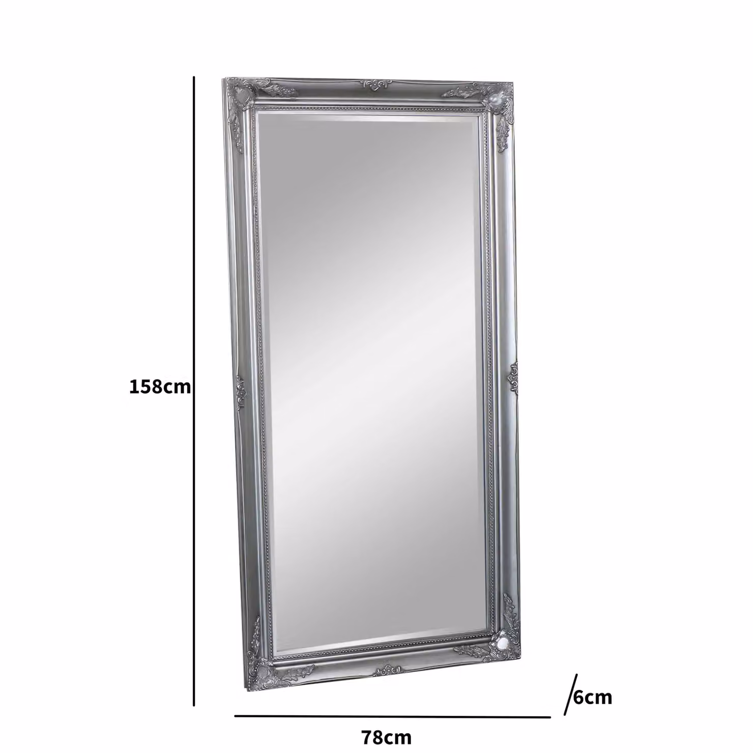 Melody Maison Large Ornate Vintage Silver Wall, Floor or Leaner Mirror, H 158 cm x W 78 cm – 2