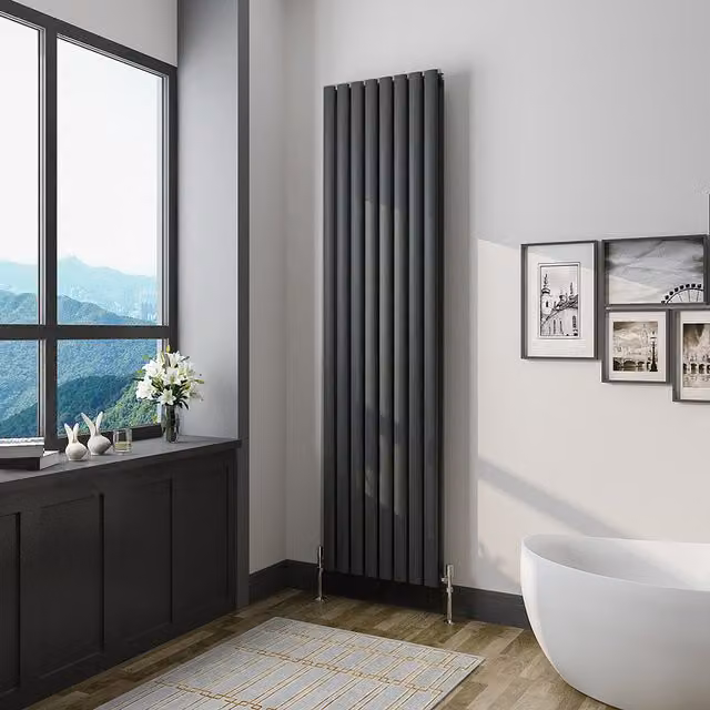 AicaBathroom Vertical Oval Column Radiator in Black Steel, H 180 cm x W 47.2 cm