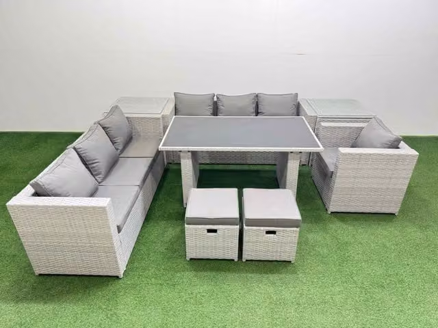 Fimous Light Grey Patio Garden Furniture Set with 2 Side Tables and 2 Small Stools