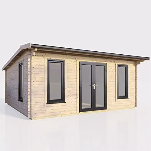 Powersheds Premium Apex Log Cabin with Double Doors, EPDM Rubber Roofing and Toughened Glass in Anthracite or Brown