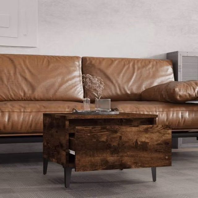 Berkfield Home Set of 2 Smoked Oak Side Tables in Brown, W/D/H: 50 x 46 x 35 cm