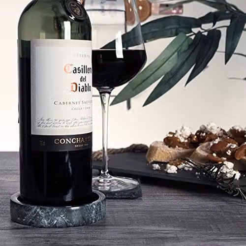 Argon Tableware Marble Wine Bottle Coaster in Black and Grey, Diameter: 10 cm – 2