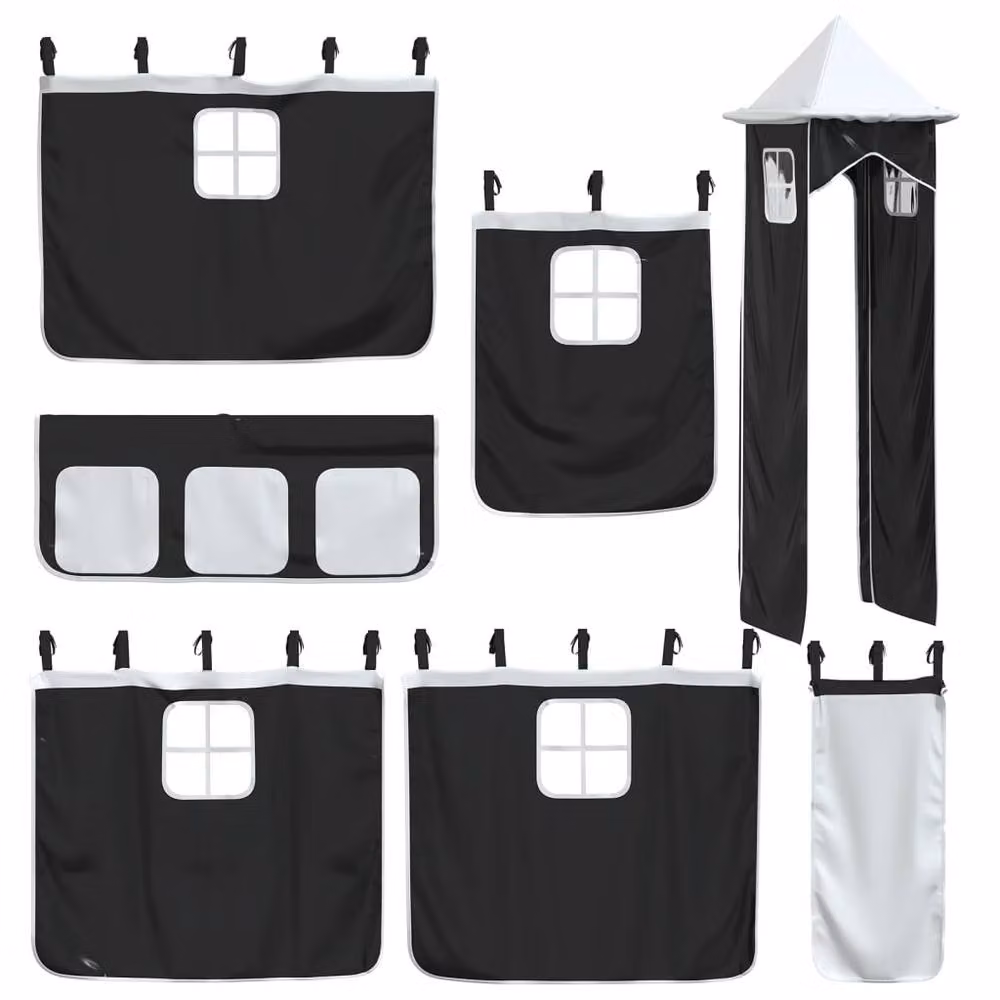 Berkfield Home Opaque Polyester Loft Bed Curtains in White and Black with Tab Tops – 3