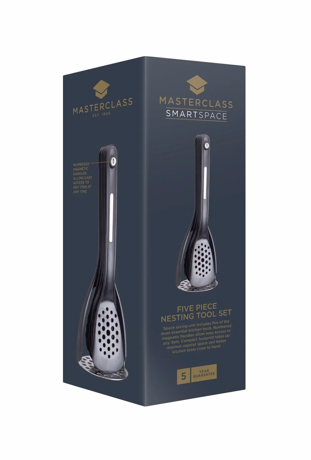 MasterClass Smart Space 5-Piece Nesting Magnetic Kitchen Utensil Set in Black – 6