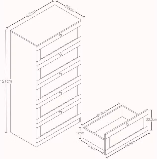 Vida Designs Altino 5 Drawer Chest in Grey and White