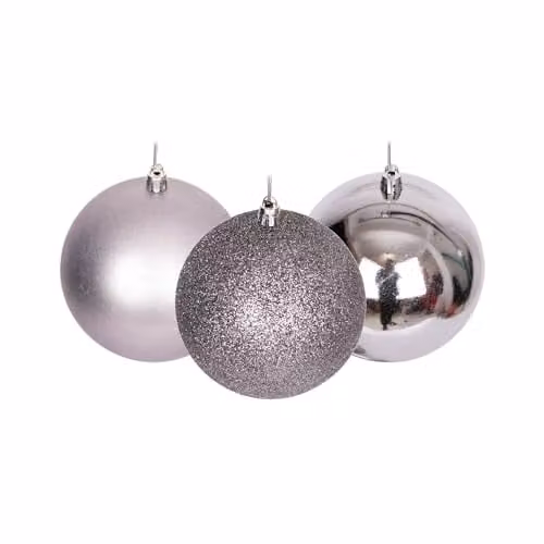 Shatchi Christmas Bauble Hanging Decorations, Grey and Silver, 6cm, 6 Pieces