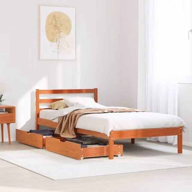 Berkfield Home Rustic Solid Wood Pine Bed Frame in Wax Brown, W/D/H: 90 x 200 cm