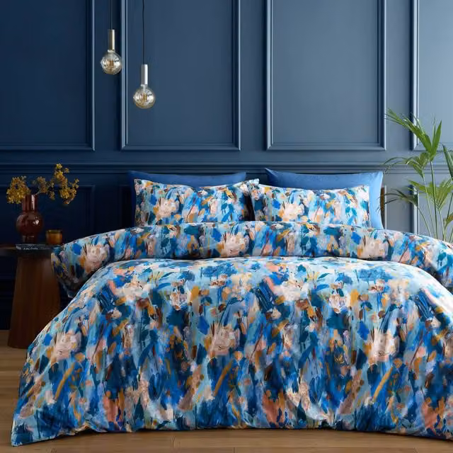 Portfolio Home Daphne Blue Floral Microfibre Duvet Cover and Pillowcase Set, Super King (Duvet Cover: 200 x 220 cm, Pillowcase: 50 x 75 cm)