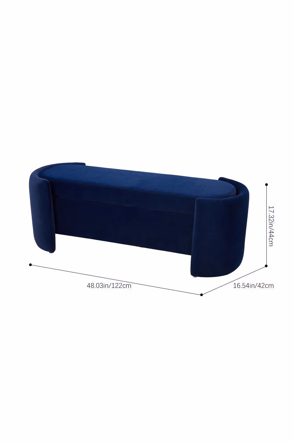 H&O Direct Blue Velvet Upholstered Storage Bench in Dark Blue – 2
