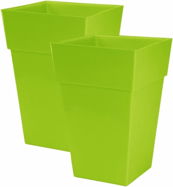 Simpa Moda Milano Gloss Plastic Planter Tubs, Set of 2, Green, H 46 cm x W 31 cm x D 31 cm