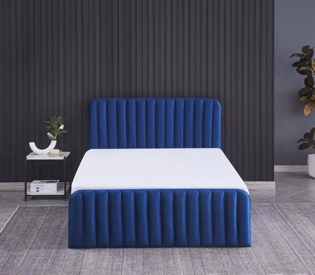 Kosy Koala Blue Velvet Ottoman Gas Lift Storage Bed with Mattress, Small Double, W/D/H: 120 x 200 cm – 1