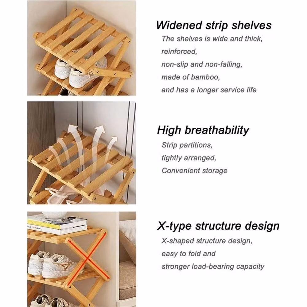 Kelvenix 7-Tier Foldable Bamboo Wood Shoe Rack in Brown – 2