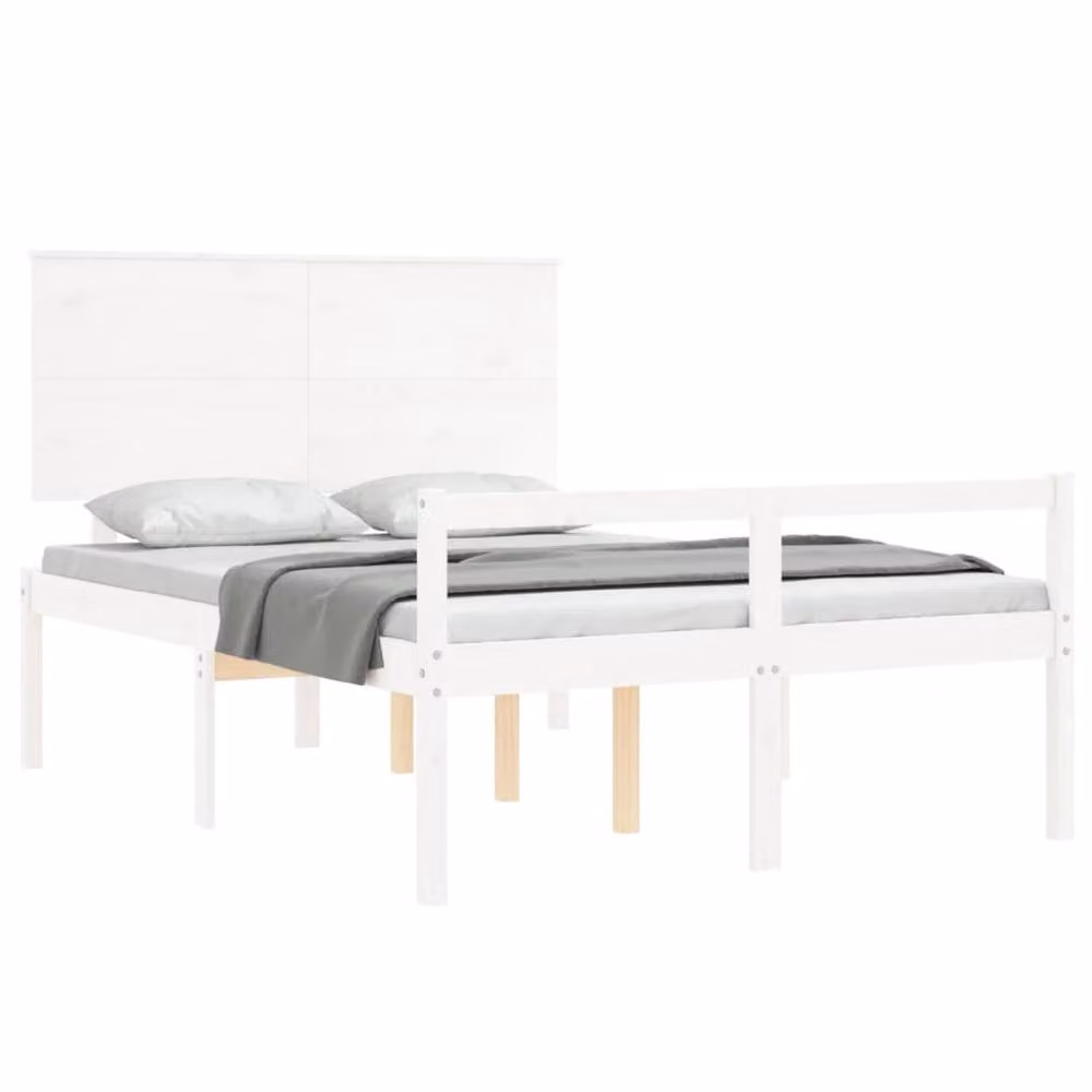 Berkfield Home Small Double Bed Frame with Headboard in White Solid Pine Wood, W/D/H: 120 x 200 cm – 2
