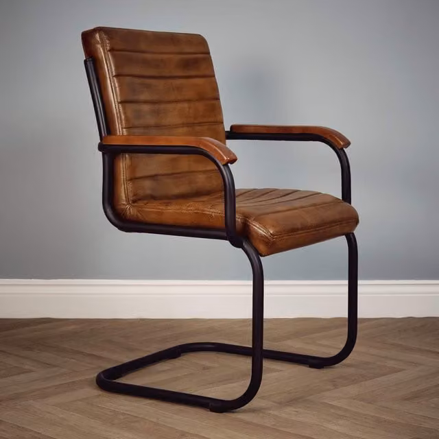 Elm Home and Garden Brown Leather Armchair Dining Chair