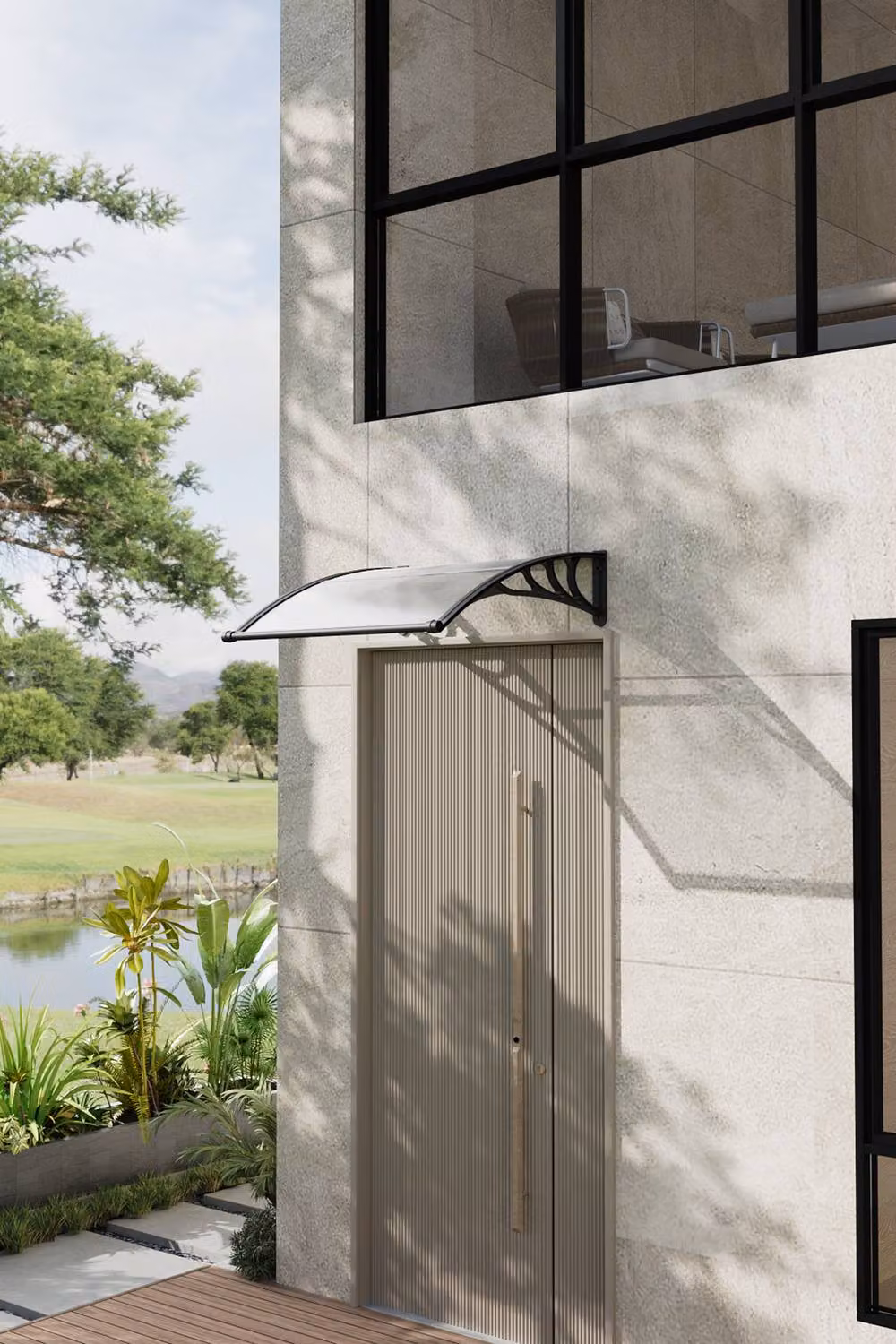 Living and Home Outdoor Door Canopy Window Awning with Drainage Channel in Grey, W: 100 cm, H: 28 cm – 3
