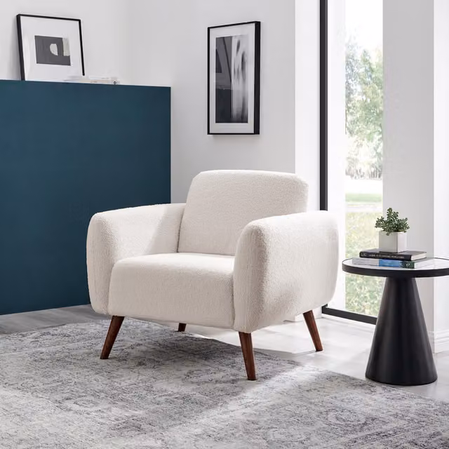 FurnitureboxUK Teddy Upholstered Tub Armchair in White Boucle