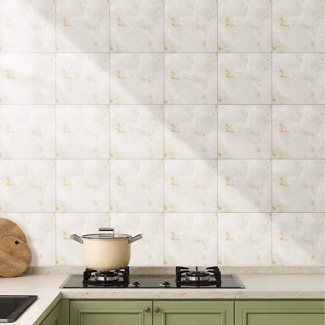 Livingandhome 10pcs Self-Adhesive Marble PVC Wall Stickers in Beige and White
