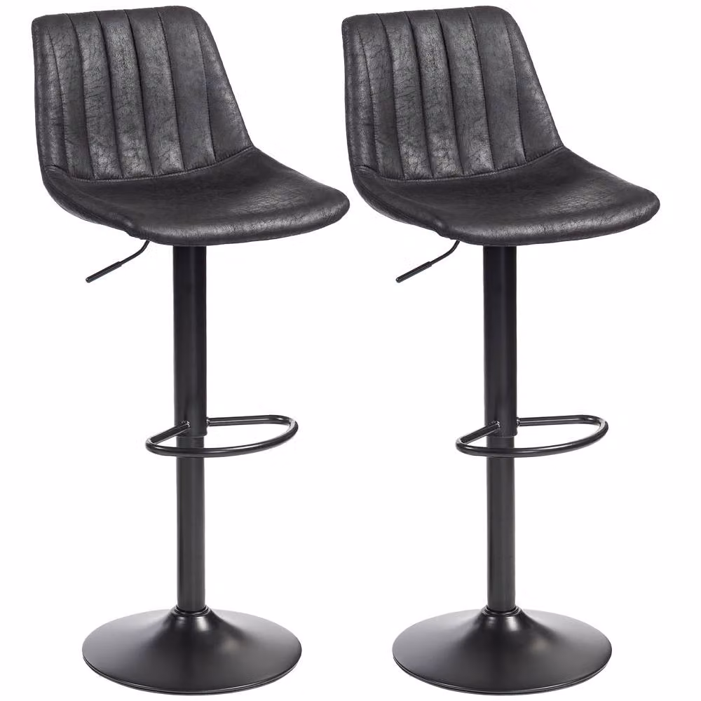 STILVORA Set of 2 Modern Black Synthetic Leather Bar Stools with 360 Degree Swivel Metal Frame – 4
