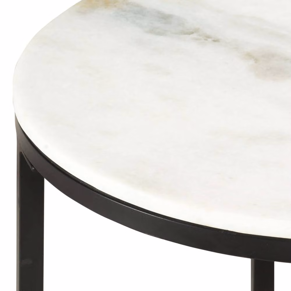 Berkfield Home Round Real Solid Marble Coffee Table in White and Black, Diameter: 50 cm – 2