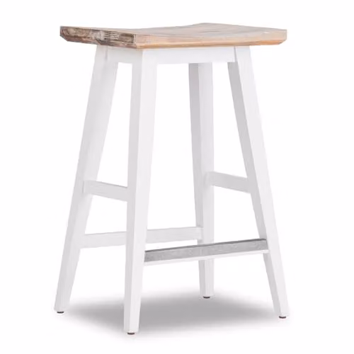 Statement Furniture Florence White Acacia Hardwood Bar Stool with Square Seat, W43 x D33 x H65 cm