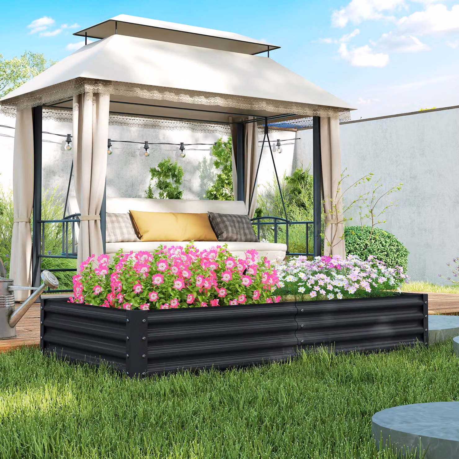 Outsunny Galvanised Steel Open Planter, W: 180 cm, D: 90 cm – 5