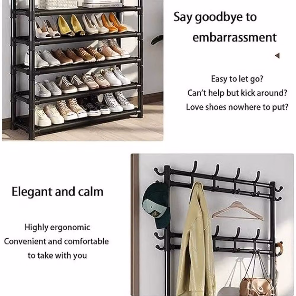 Kelvenix Modern Matt Black Metal Hall Tree with Bench and Hat Rack, H 169 x W 120 x D 25 cm – 3