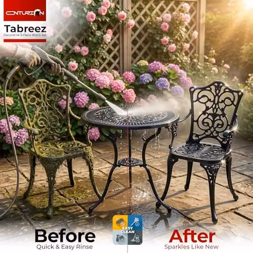 Centurion TABREEZ 3-Piece Bistro Set, Black Powder Coated Aluminium Garden Furniture with Round Table and 2 Chairs – 6