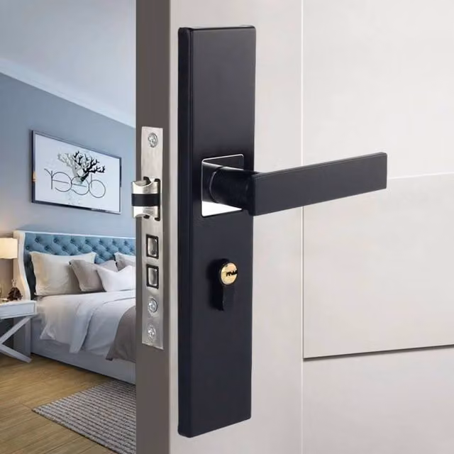 SPETLEK Durable Silent Bearing Door Handle Lock in Black and Silver