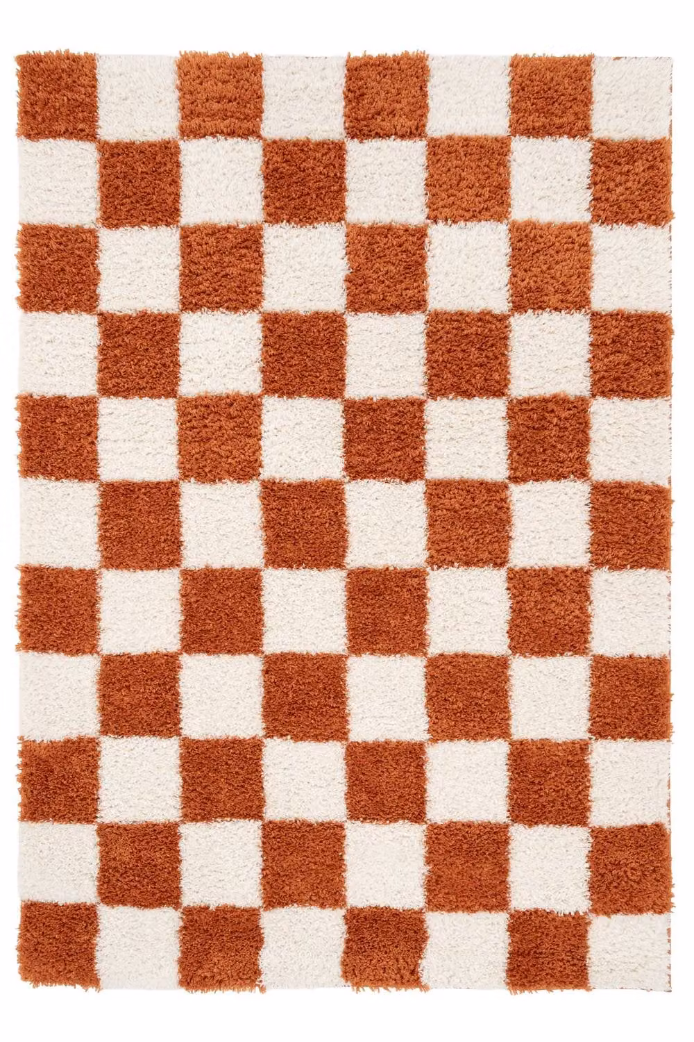Kukoon Terracotta and Beige Checkerboard Shaggy Living Room Area Rug W: 200 cm, D: 290 cm – 8