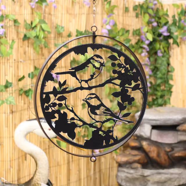 Betley Butterfly Blue Tit in Tree Silhouette Orbit Spinner Hanging Metal Ornament, Black