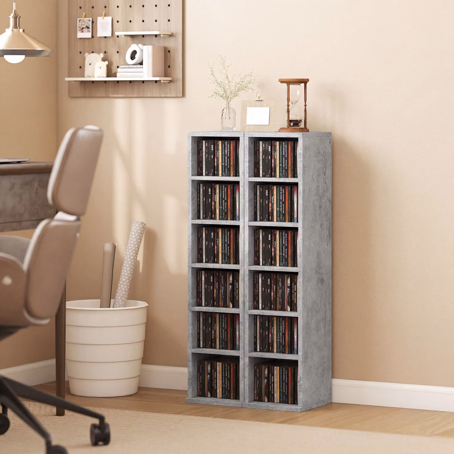 HOMCOM Set of 2 Grey CD Media Display Tower Racks with Adjustable Shelves – 2