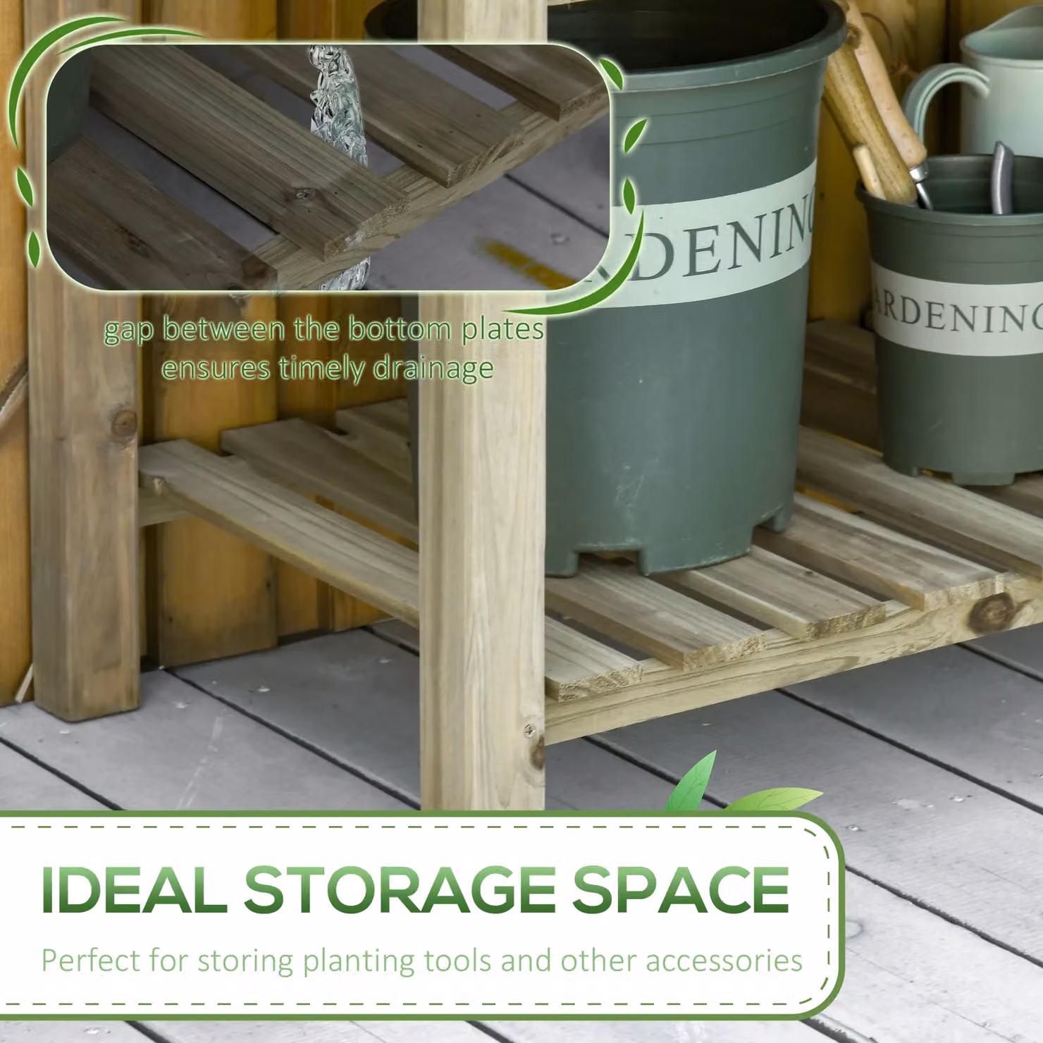 Outsunny Raised Wooden Garden Bed with Legs and Storage Shelf in Green – 4