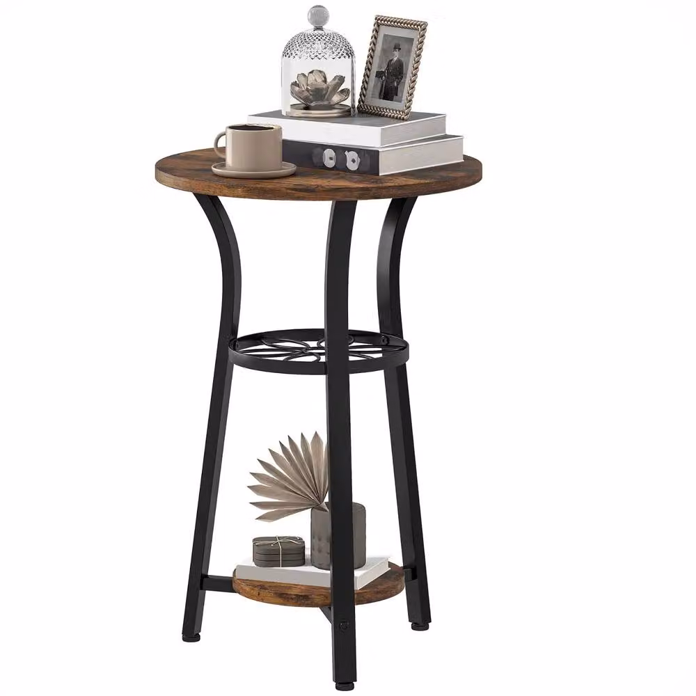 FURNOS 3 Tier Round Small Side End Table in Brown and Black, W/D/H: 38 x 38 x 56.5 cm – 6