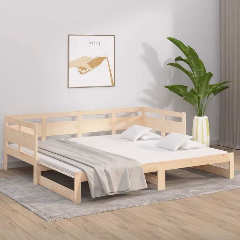 Berkfield Home Rustic Solid Wood Pine Pull-out Day Bed, Brown, W/D/H: 180 x 190 x 90 cm (2x 90x190 cm)