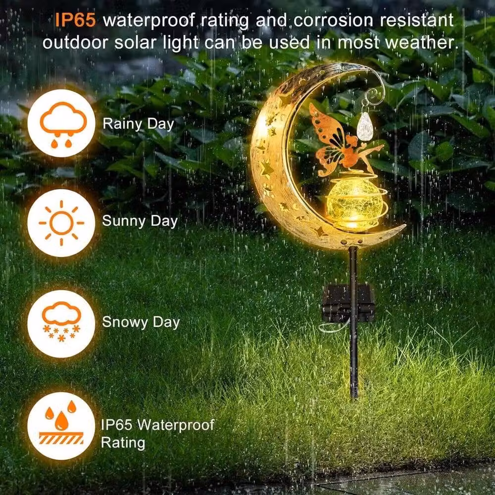 NESTLUNE 2-Piece Multicolour Fairy Garden LED Solar Lights with Gold/Brass Metal and Glass Spheres for Outdoor Patio and Terrace – 6