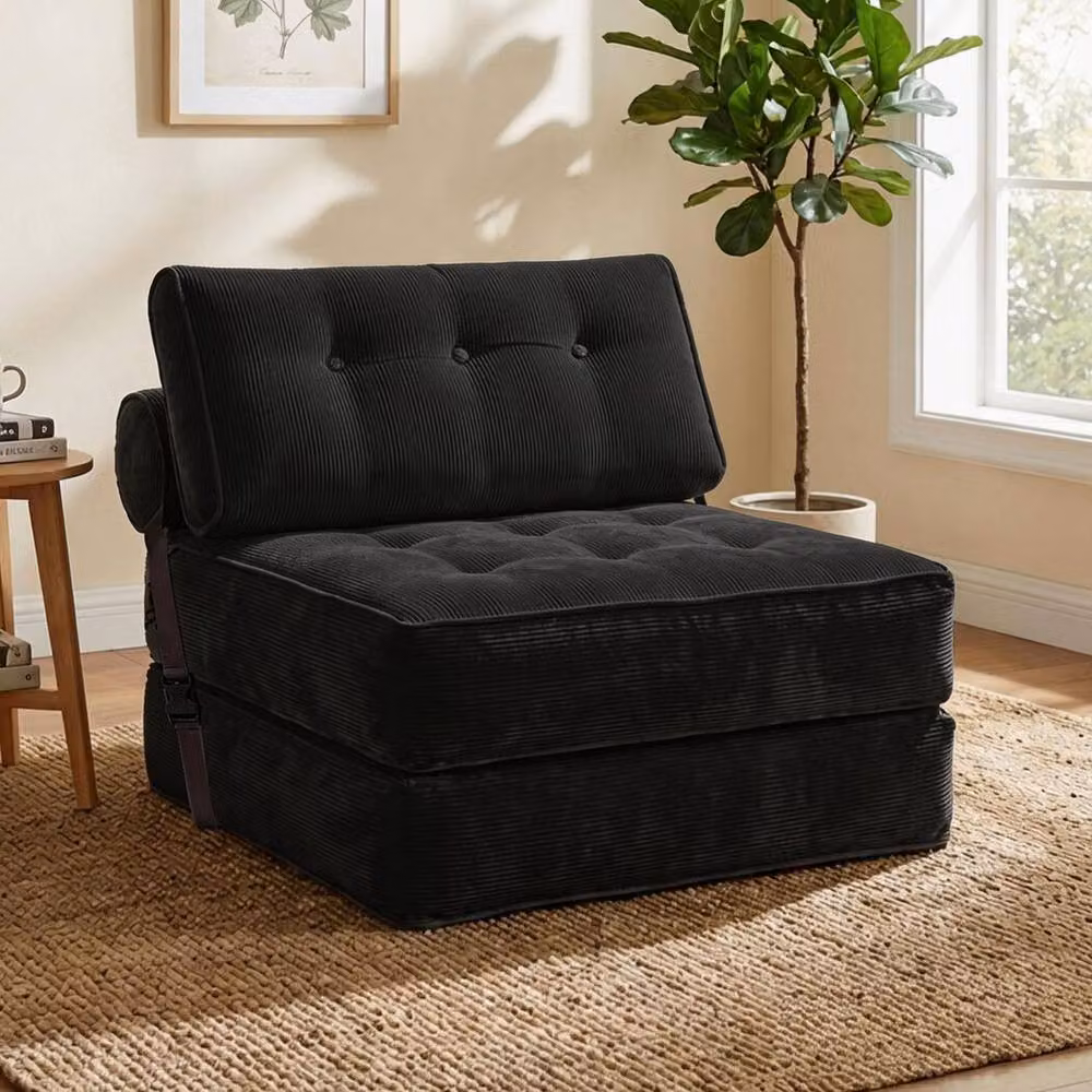 Levede Convertible Foldable Foam Sofa Bed with Lumbar Pillow in Black – 2