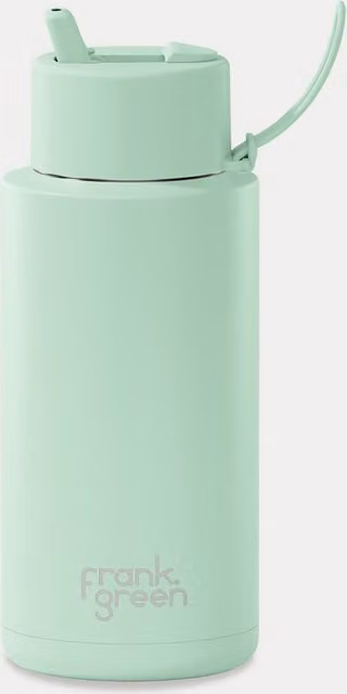 Frank Green Vacuum Insulated Stainless Steel and Ceramic Water Bottle with Straw, 1 l, Green
