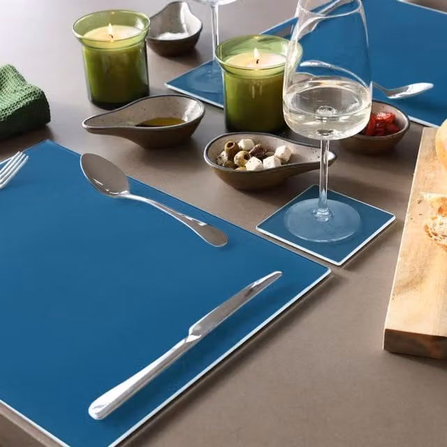 Harbour Housewares 12-Piece Blue Glass Placemat and Square Coaster Set, W: 40 cm, D: 30 cm