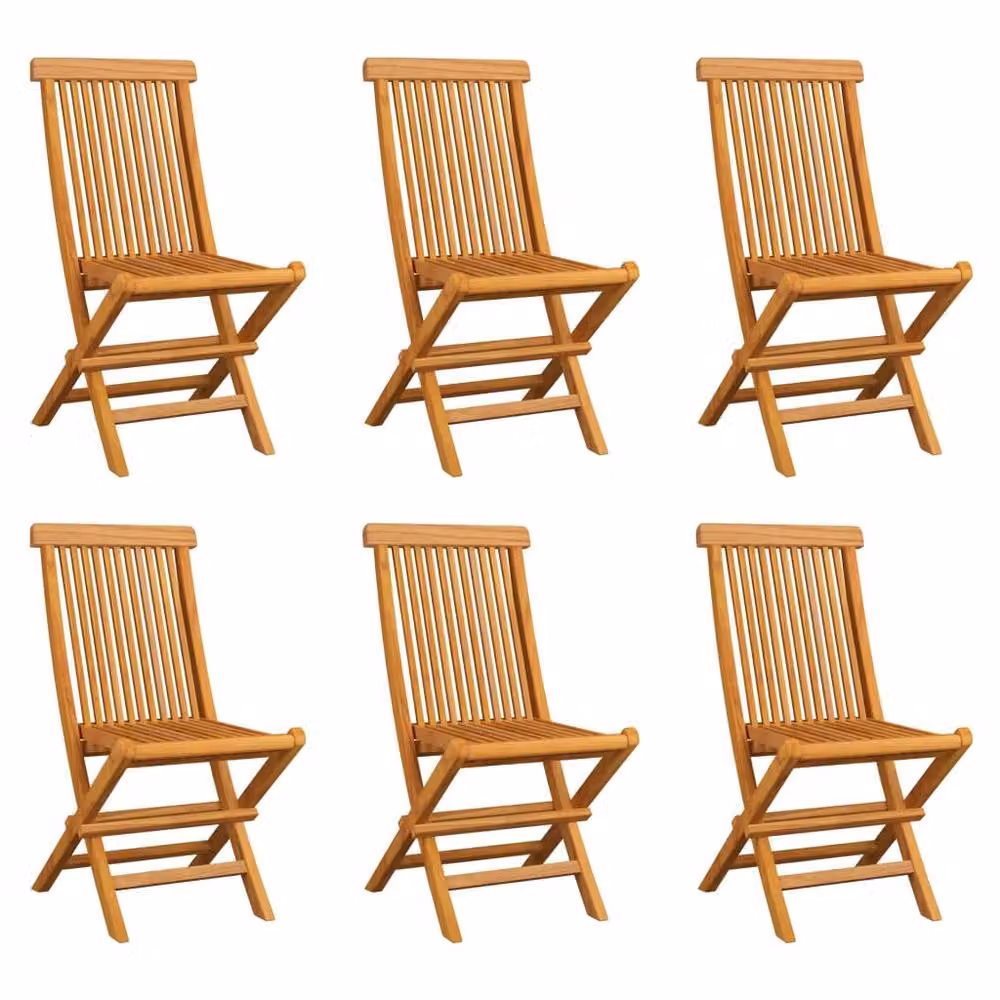 Berkfield Home Set of 6 Folding Garden Chairs in Brown Solid Teak Wood – 2