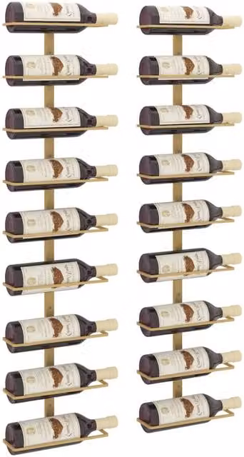 Berkfield Home Gold Iron Wall-mounted Wine Rack for 9 Bottles, 2 Pack