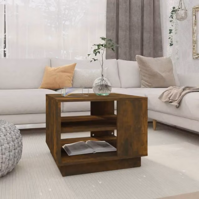 Berkfield Home Smoked Oak Coffee Table in Brown, W/D/H: 55 x 55 x 43 cm