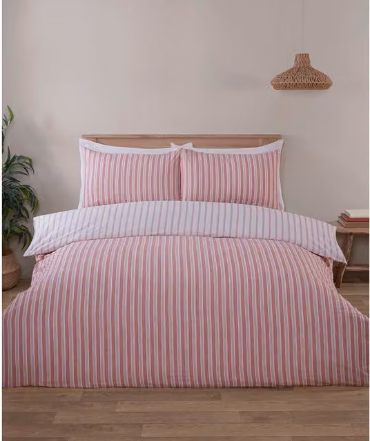Divante Rhodes Stripe Duvet Set in Red, W: 180 cm x L: 200 cm