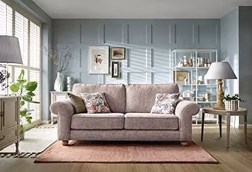Abakus Direct Ingrid 3 Seater Sofa in Woodrose Pink Braided Chenille Fabric, W/D/H: 215 x 95 x 90 cm