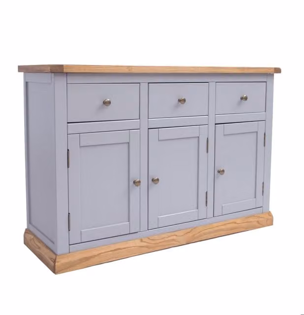 Cabinet Bits Biccari Grey Ash Wood Sideboard with 3 Doors, 3 Drawers and Brass Knobs