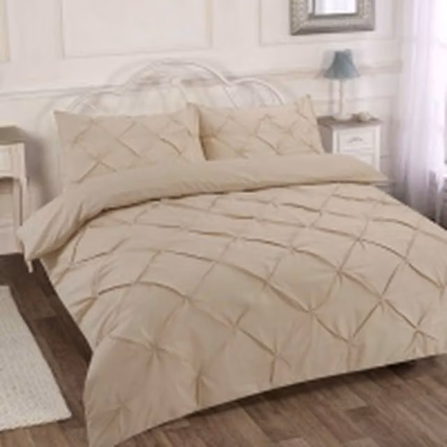 Homes-Linen Alexandra Luxury Pintuck Pleated Duvet Cover Set in Beige, Single (90 x 200 cm)