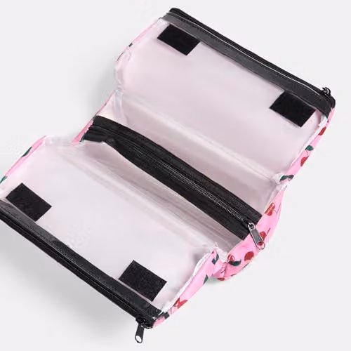OHS Cherry Print Travel Toiletry Bag and Makeup Organiser in Pink – 3