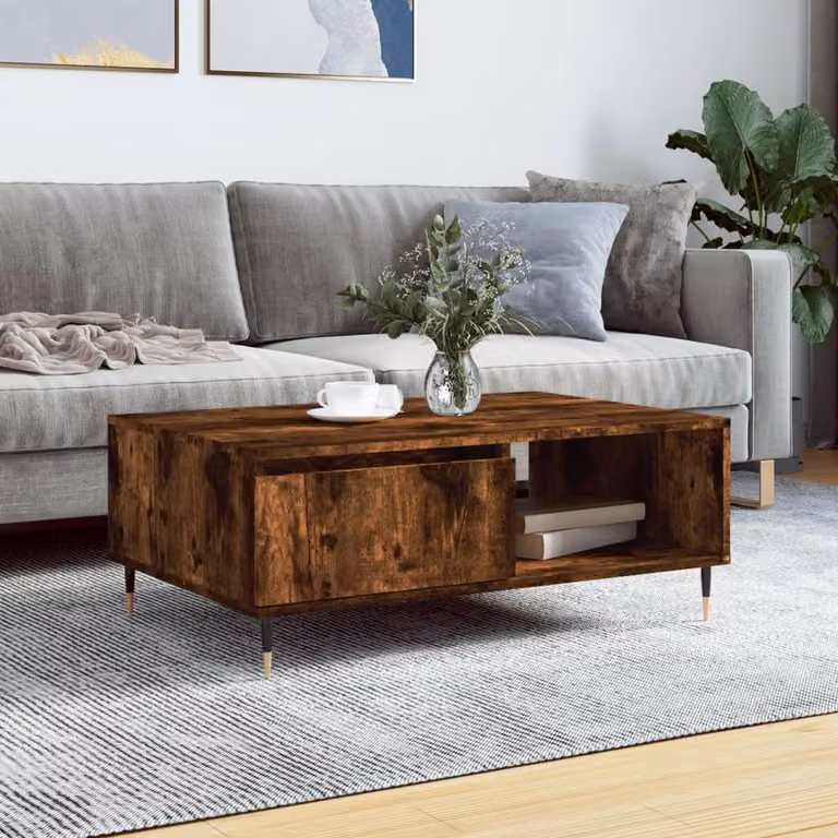 Berkfield Home Decorative Coffee Table in Smoked Oak Brown, W/D/H: 90 x 60 x 35 cm