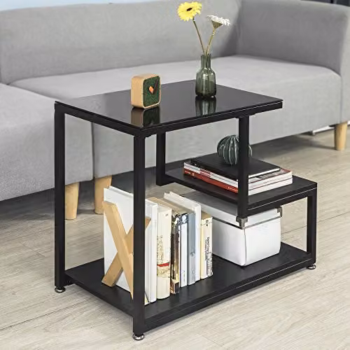 SoBuy Modern Black Glass and Metal Side Table for Living Room, Bedroom or Home Office, W/D/H: 55.0 x 35.0 x 65.0 cm – 4